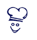 Dibujo de una cara sonriente con un gorro de chef azul.