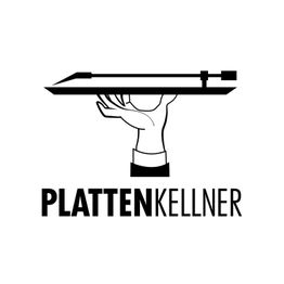 Eine Hand hält einen Plattenteller. Darunter steht "PLATTENKELLNER".