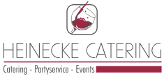 Logo von Heinecke Catering mit Glasdesign und Text: Catering - Partyservice - Events.