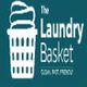 Logo of "The Laundry Basket" with a laundry basket graphic, labeled "Clean. Fast. Friendly."