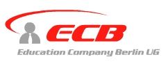Logo der Education Company Berlin UG mit grauer Figur und rotem Schriftzug "ECB".