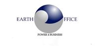 Logo mit blau-grauem Globus, Text: "Earth Office - Power 4 Business".