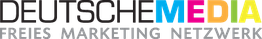 Logo mit Text: DEUTSCHE MEDIA, FREIES MARKETING NETZWERK in bunten Buchstaben.