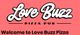 "Logo for Love Buzz Pizza Pub with pink background and bold text."