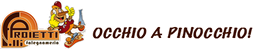 Logo con cartone animato di falegname sorridente e testo "OCCHIO A PINOCCHIO!"