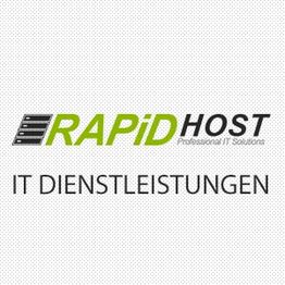 Logo mit Text: "RAPIDHOST Professional IT Solutions" und "IT Dienstleistungen" auf weißem Hintergrund.