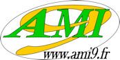 Logo "AMI" en vert avec une courbe jaune et site web "www.ami9.fr" en noir.