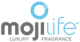 Logo with "moji" in gray and "life" in blue, featuring a circular blue design above the text.