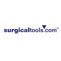 Logo reading "surgicaltools.com" in blue text with a small blue triangle and trademark symbol.