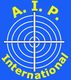 Zielscheibenlogo mit den gelben Buchstaben "A.I.P. International" auf blauem Hintergrund.