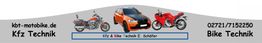 Banner mit Bildern: Motorrad, Auto, Motorrad; Text: Kfz & Bike Technik E. Schäfer, Telefonnummer.