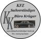 Kfz-Sachverständigen Büro Krüger Logo mit Auto und Kontaktinfos.