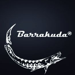 Logotipo de barracuda blanca en fondo oscuro con texto "Barrakuda".