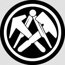 Symbol: Pickel, Eispickel und Bergsteiger im Kreis auf grauem Hintergrund.