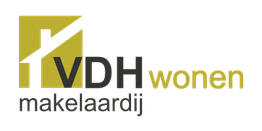 Logo van VDH Wonen Makelaardij met huispictogram en gele accenten.