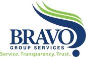 Bravo Group Services logo with green and blue swoosh. Text: "Service. Transparency. Trust."