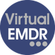 Blue circle with "Virtual EMDR" text and three dots at the bottom.