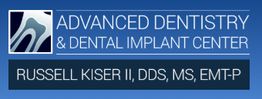 Advanced Dentistry logo with text: "Russell Kiser II, DDS, MS, EMT-P."
