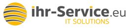 Logo von ihr-Service.eu mit gelb-grauer Weltkugel und Text "IT Solutions" in Gelb.