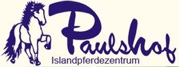 Illustration eines Islandpferdes neben dem Text "Paulshof Islandpferdezentrum".