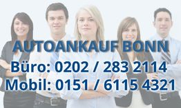 Gruppe von fünf Personen, Text: "AUTOANKAUF BONN, Büro: 0202/283 2114, Mobil: 0151/6115 4321".