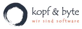 Logo mit Kreis und Text "kopf & byte - wir sind software".