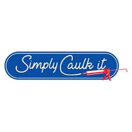 "Simply Caulk it" logo with a blue background and a red caulking gun graphic.