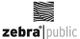 Logo mit Zebra-Muster, Text: "zebra public" in schwarz und grau.