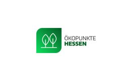 Grünes Logo mit zwei Blättern und dem Text "Ökopunkte Hessen".