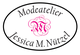 Modeatelier-Logo von Jessica M. Nützel mit pinkem Monogramm in ovalem Rahmen.