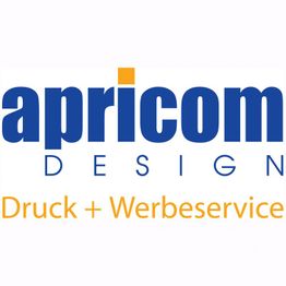 Logo mit Text: apricom DESIGN, Druck + Werbeservice.