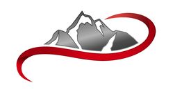 Grey mountain logo with a red swoosh in the foreground.