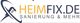 Logo von Heimfix.de mit Haus und Text „Sanierung & Mehr“.