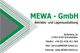 Visitenkarte der MEWA GmbH mit Kontaktinformationen und grauem grünen Designmuster.