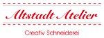 Logo mit Schriftzug "Altstadt Atelier" und "Creativ Schneiderei" in Rot und Pink.