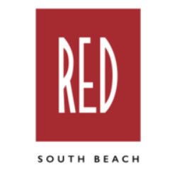 Red rectangle with "RED" text inside; "SOUTH BEACH" below.