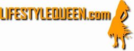 Logo von LIFESTYLEQUEEN.com mit orangefarbener Silhouette einer stilvollen Frau.