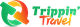 Logo with colorful suitcase and text: "Trippin' Travel".
