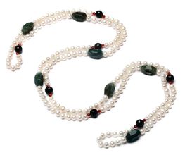 Perlen Collier mit Jaspis und Karneol Edelsteine