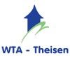 Logo von WTA-Theisen mit blauem Pfeilsymbol und grünem Element darunter.