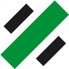 Grünes Rechteck mit zwei schwarzen Streifen, diagonal angeordnet.