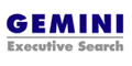 Logo mit blauem "GEMINI" Text und grauem "Executive Search" darunter.
