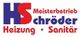 Logo: "HS Meisterbetrieb Schröder - Heizung, Sanitär" in Blau und Rot.