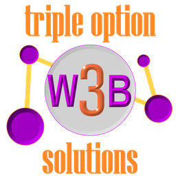Logo with "triple option solutions" and "W3B" connected by purple nodes and yellow lines.