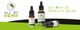 Drie flesjes CBD-olie met "All By Hemp" logo, tekst "Buy our CBD products online".