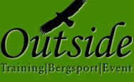Grünes Logo mit schwarzem Adler und Text: "Outside - Training | Bergsport | Event".