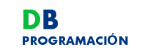 Logo con letras "DB" en verde y azul, y "PROGRAMACIÓN" en azul abajo. Fondo blanco.