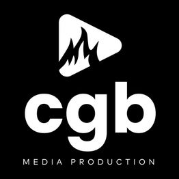 Schwarzes Logo mit "cgb" und einem stilisierten Flammensymbol in einem weißen Dreieck.