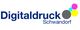Logo mit Schriftzug "Digitaldruck Schwandorf" und bunten Farbpunkten in Cyan, Magenta, Gelb.