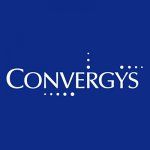 Convergys logo on a blue background with white text and decorative dots.